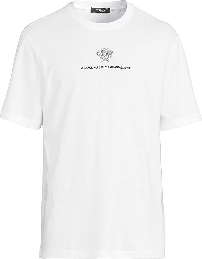 Versace Men's Medusa Embroidered Crewneck T-Shirt - Optical White - Size Medium