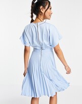 Thumbnail for your product : Closet London wrap front pleated skater dress in pastel blue
