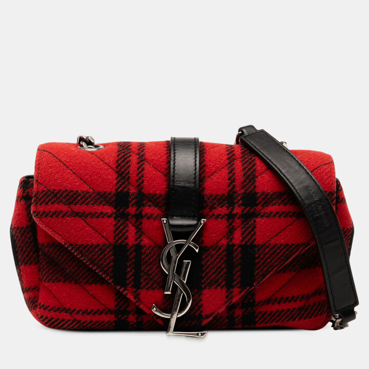 Saint Laurent Red Baby Chevron Tartan Wool Monogram Classic Chain Bag