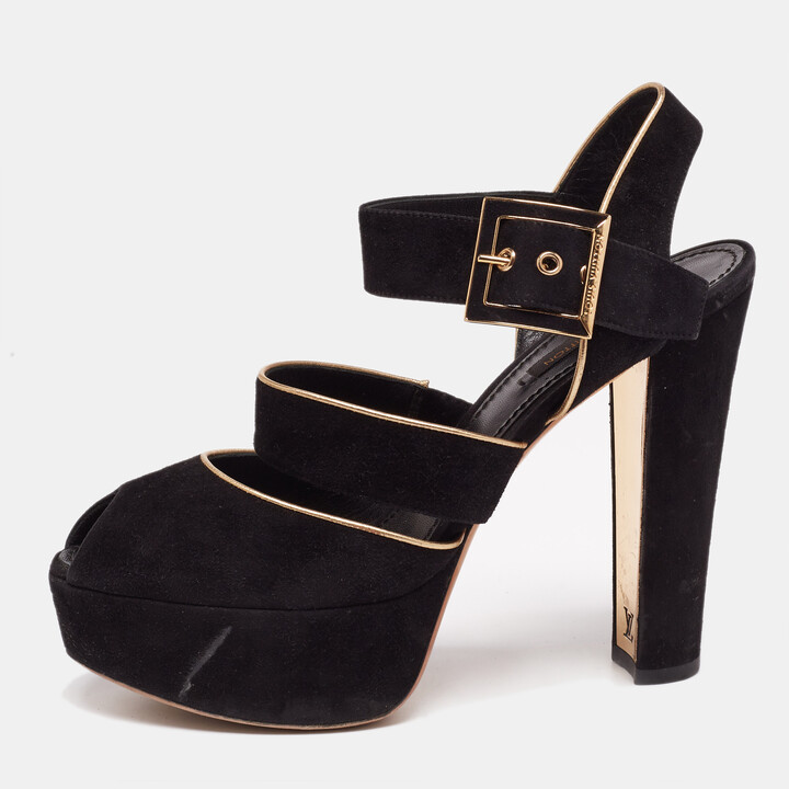 Louis Vuitton Black Suede Mowani Platform Ankle-Strap Sandals Size 38 -  ShopStyle