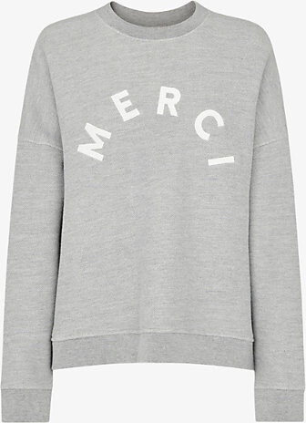 Whistles Womens Grey Text-Print Round-Neck Cotton-Blend Jumper L