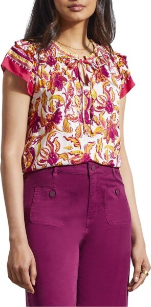 Women's Tribal Border Print Blouse Small Limoncello