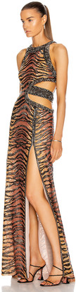 Dundas Cut Out Tiger Print Maxi Dress in Nude | FWRD