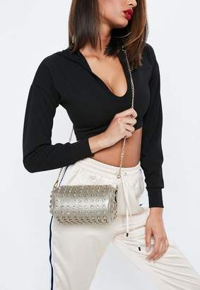 Missguided Gold Diamante Oval Stud Cross Body Bag, Gold
