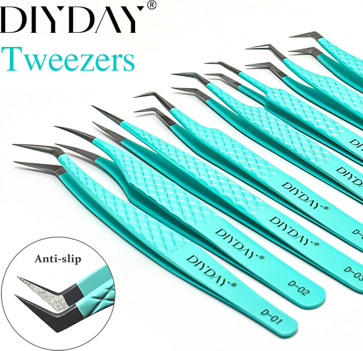 NONE DIYDAY Anti-Slip Tweezers, High-Density Fiber Tip for Eyelash Extensions & Eyebrow, Professional Precision Beauty Tools