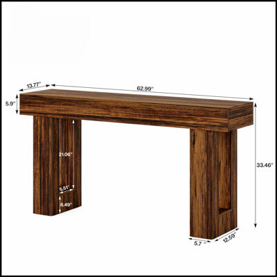 Ophelia & Co. 63 Inch Long Farmhouse Console Table with Rustic Brown Finish, Spacious Rectangular Top for Entryway and Hallway