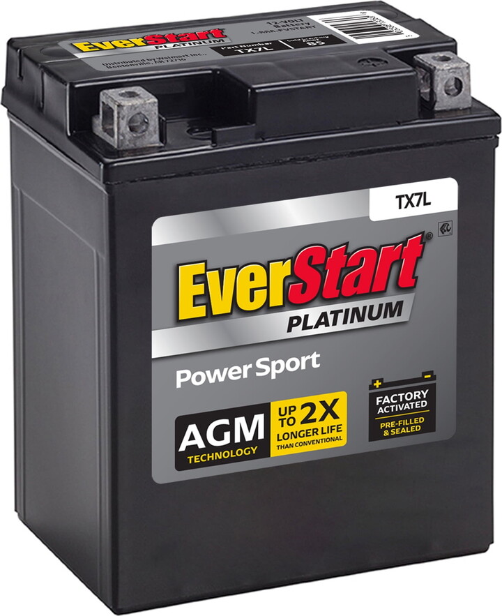 EverStart Platinum BOXED AGM Power Sport Battery, Group Size TX7L 12 Volt, 85 CCA