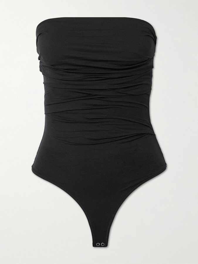 AGOLDE Gwyneth Strapless Ruched Stretch-jersey Bodysuit - Black