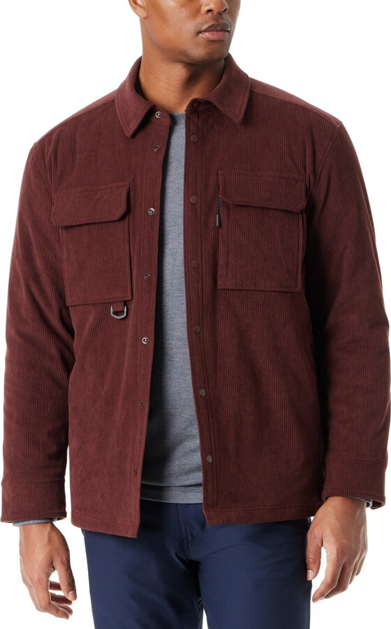 Men's Bass Outdoor Shirt Jacket Dark Brown Corduroy Long Sleeve Button-Up MAC4