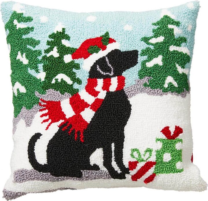 14 in. L Hooked Christmas Dog Pillow