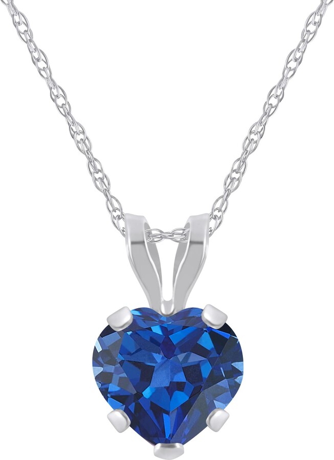 Glistening Jewels 10K Gold 6mm Heart Shape Created Sapphire Pendant Necklace
