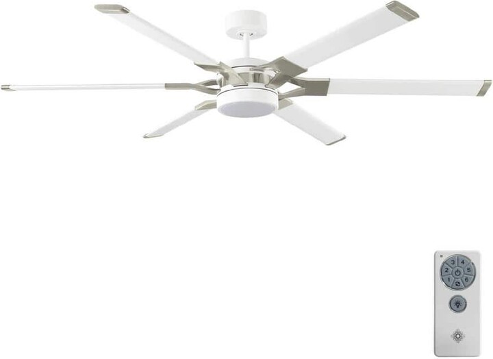 Generation Lighting Loft 62 in. Modern Integrated LED Indoor/Outdoor Matte White and Brushed Steel Ceiling Fan with DC Motor and Remote
