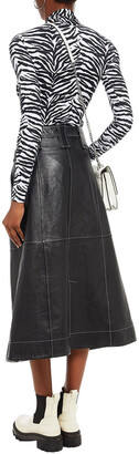 Ganni Flared leather midi skirt