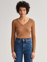 Thumbnail for your product : Gant Cotton Blend V-Neck Cable Knit Jumper, Roasted Walnut