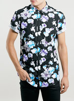 Thumbnail for your product : Topman Black Floral Design short sleeve Shirt