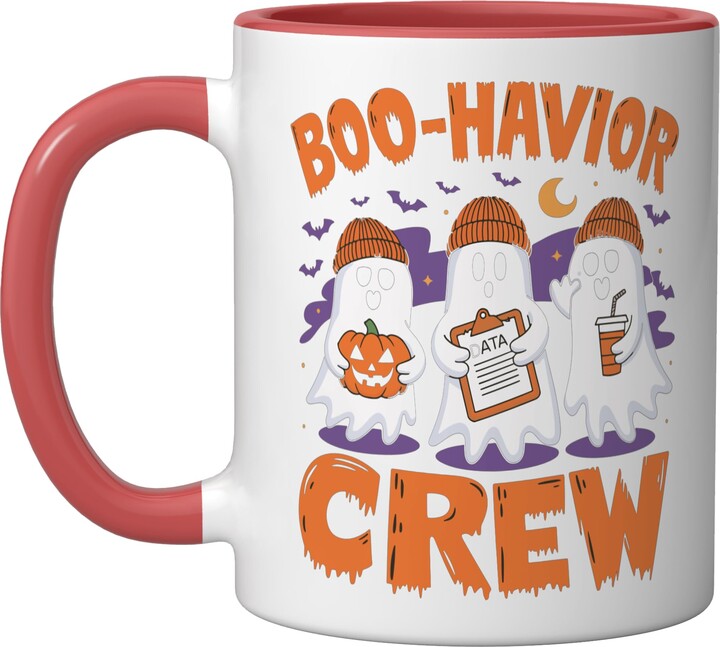 ABA RBT Behavior Therapist Autism Halloween Boo Havior Crew Ceramic Mug, Red/White