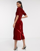 Thumbnail for your product : ASOS DESIGN velvet bias midi dress with puff sleeves