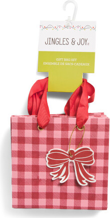 Set Of 4 Checkered Gift Bags With Bow Accents