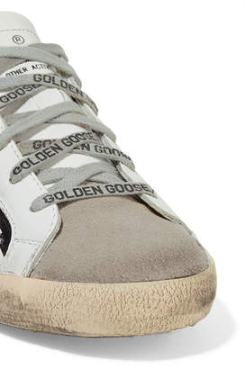 Golden Goose Superstar Distressed Printed Leather And Suede Sneakers - White
