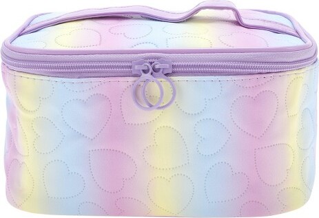 Unique Bargains Rectangular Gradient Heart Makeup Bag Purple Yellow 1 Pc