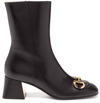 Gucci Horsebit-chain Leather Ankle Boots - Black