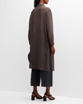 Thumbnail for your product : Eileen Fisher Sheer Side-Slit Button-Down Silk Shirt