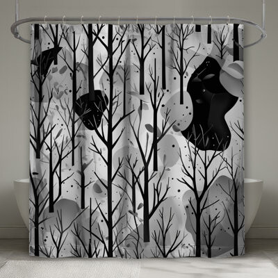 East Urban Home Black White Forest Illustration Shower Curtains Extra Long