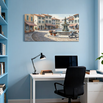 Red Barrel Studio Scenic & Cityscapes European Town Square With Fountain And Flowers Z251225161612195336