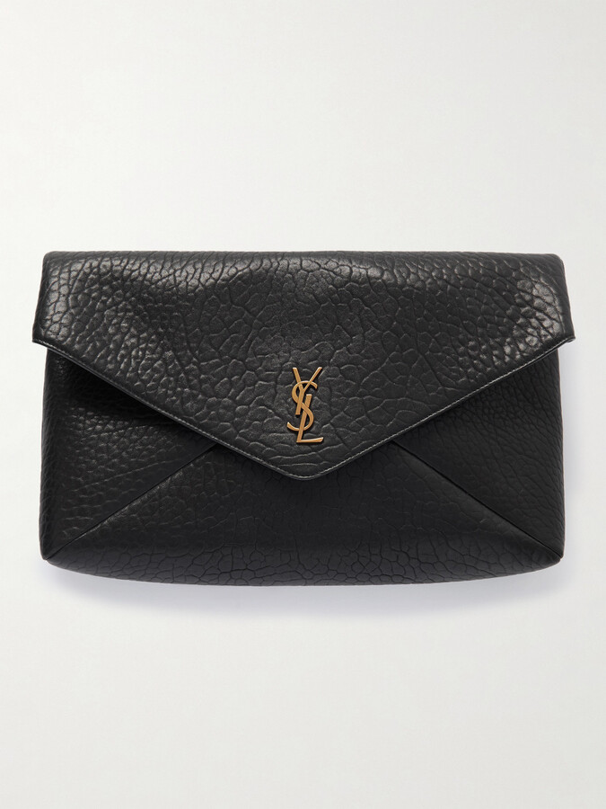 Saint Laurent Cassandre Large Textured-leather Clutch - Black