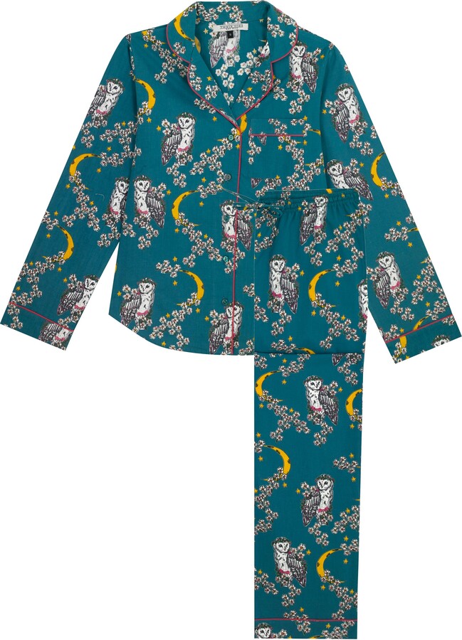 Their Nibs Womens Cotton Traditional Pyjamas Green Owl Moon - ShopStyle  Pajamas