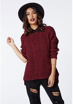 Thumbnail for your product : Missguided Eulalia Cable Knit Jumper Burgundy