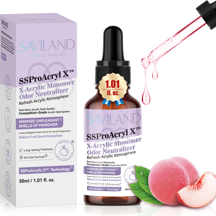 SAVILAND 30ml Peach Scent Monomer Odor Eliminator Drops for Acrylic Nail Liquid with Dropper Professional Nail Tech Use