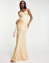 Thumbnail for your product : ASOS DESIGN bandeau tuck drape maxi dress in champagne