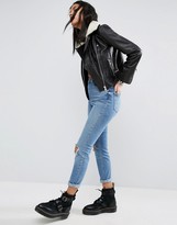 Thumbnail for your product : ASOS Leather Biker Jacket with Removable Fleece Collar