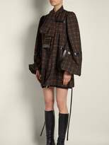 Thumbnail for your product : Loewe Leather Trimmed Checked Wool Mini Dress - Womens - Black Brown