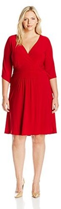 Star Vixen Women's Plus-Size Elbow Angled Sleeve Short Ity Skater Dress with Wide Cummerband Waistband and Surplice Bodice