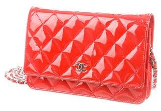 Chanel Patent Leather Quilted Wallet On Chain