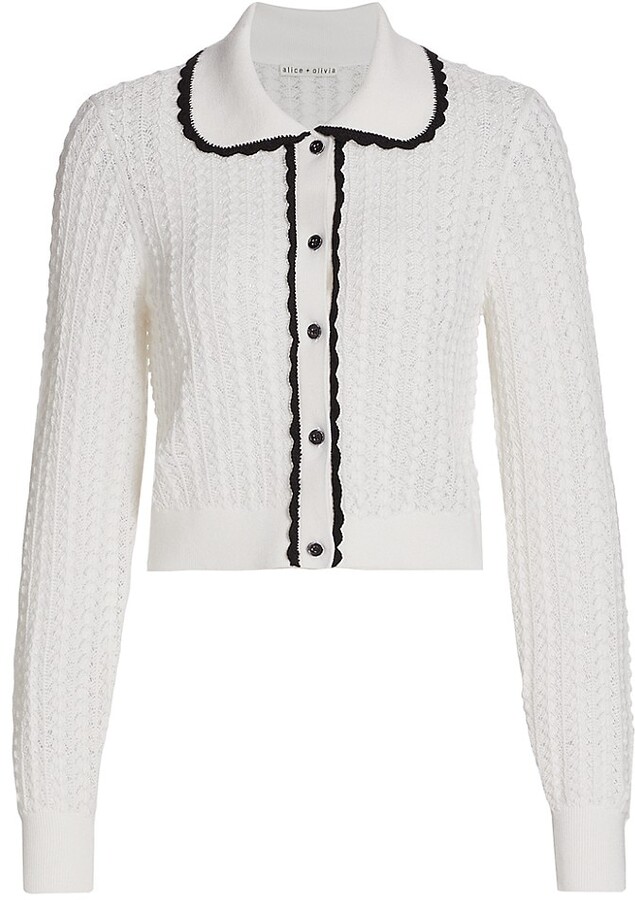 white cardigan with black trim