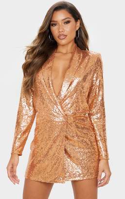 PrettyLittleThing Bronze Sequin Oversized Blazer Dress