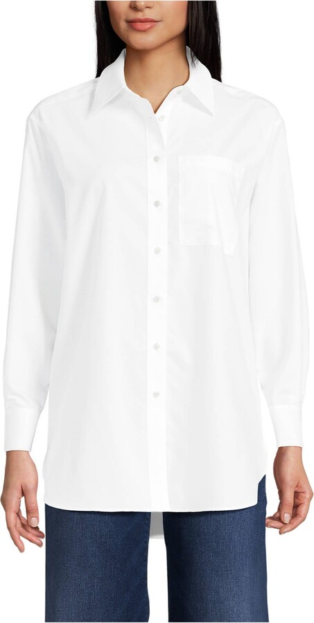 Lands' End Women's Oversized No Iron Tunic with Statement Collar Shirt