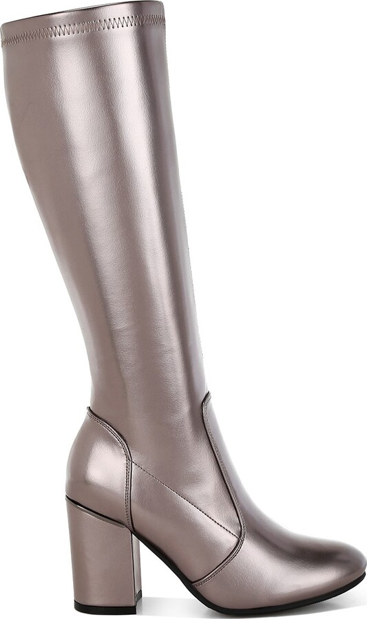 Rag & Co. Grey Halara Metallic Pleather Long Boots In Pewter