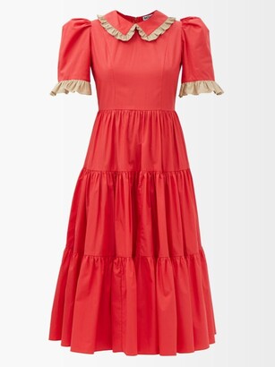 Batsheva Spring Lucy Ruffled-collar Cotton-poplin Dress - Red