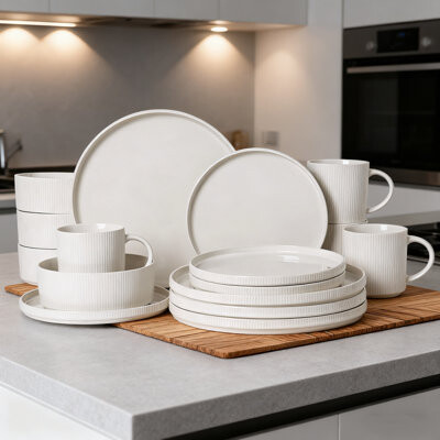 ALOFMO Straight Sided 16 Piece Stoneware Dinnerware Sets Service for 4