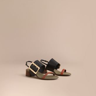 Burberry Buckle Detail Leather Mid-heel Sandals