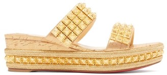 Christian Louboutin Ecu Studded-strap Wedge Mules - Womens - Gold Christian Louboutin Ecu Studded-strap Wedge Mules - Womens - Gold