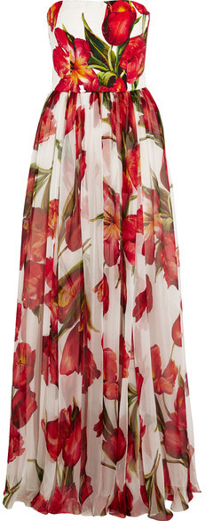 Dolce & Gabbana Floral-print Silk-blend Matelassé And Chiffon Gown ...