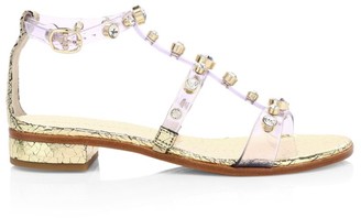 Sophia Webster Dina Embellished Vinyl & Metallic Leather T-Strap Sandals Sophia Webster Dina Embellished Vinyl & Metallic Leather T-Strap Sandals