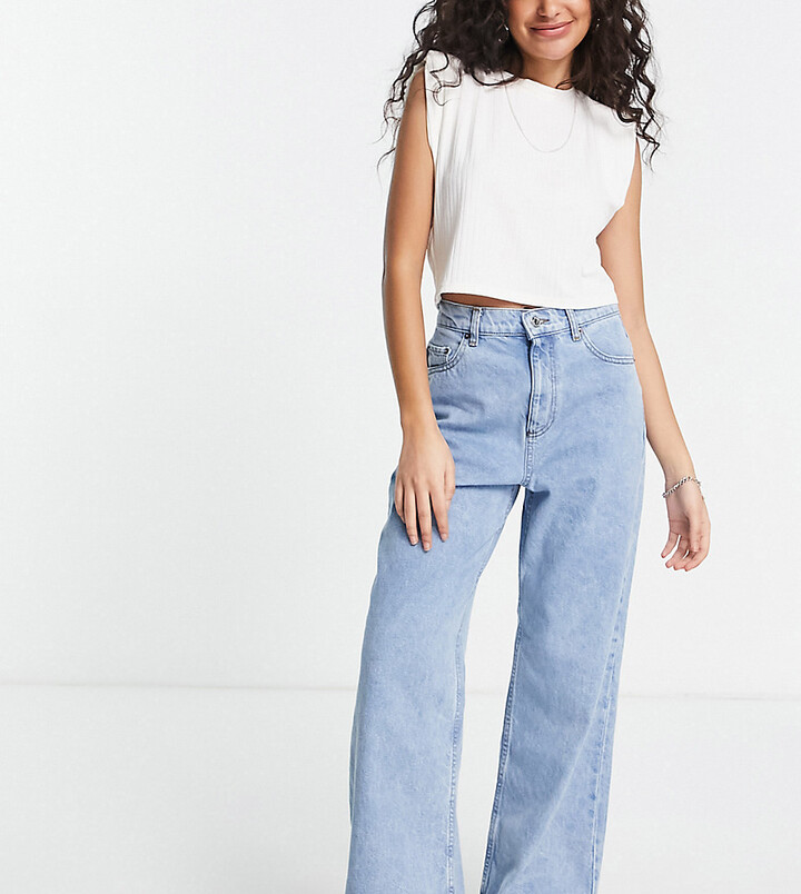 ASOS DESIGN Petite high rise 'relaxed' dad jeans in lightwash - ShopStyle