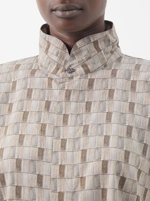 eskandar Stand Collar A-line Cotton-jacquard Shirt