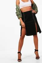 Thumbnail for your product : boohoo Woven Stud & Split Midi Skirt
